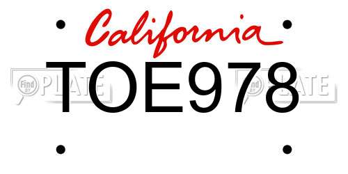 TOE978 California License Plate