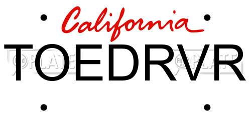 TOEDRVR California License Plate