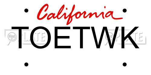 TOETWK California License Plate