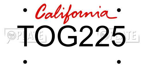 TOG225 California License Plate