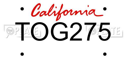 TOG275 California License Plate