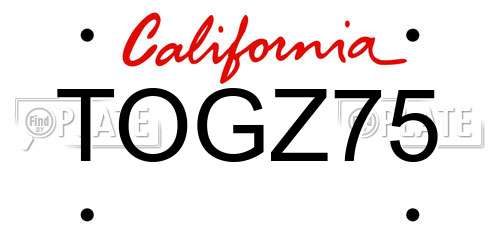 TOGZ75 California License Plate