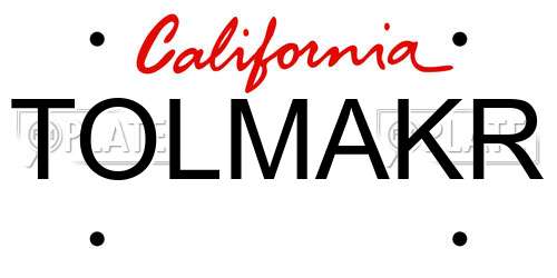 TOLMAKR California License Plate