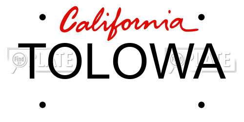 TOLOWA California License Plate