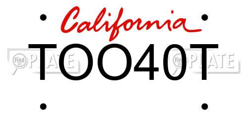 TOO40T California License Plate