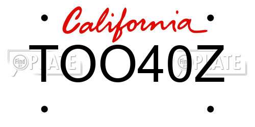 TOO40Z California License Plate