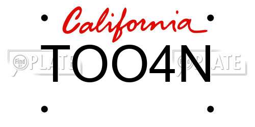 TOO4N California License Plate