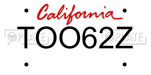 TOO62Z California License Plate