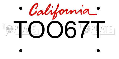 TOO67T California License Plate