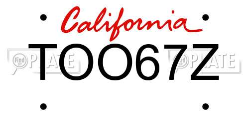 TOO67Z California License Plate