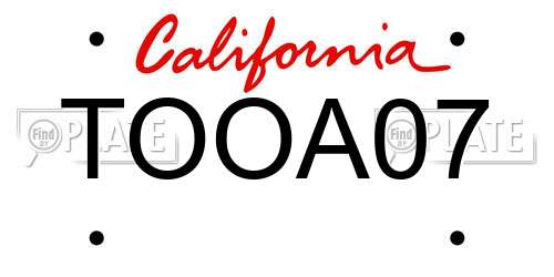 TOOA07 California License Plate