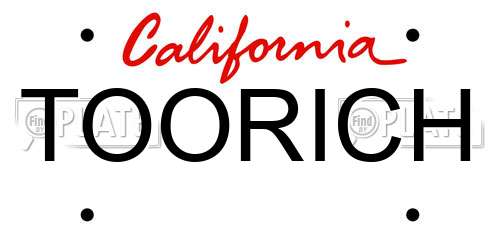 TOORICH California License Plate