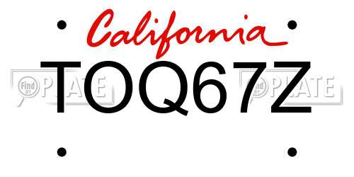 TOQ67Z California License Plate