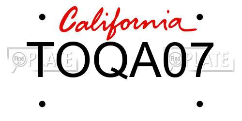 TOQA07 California License Plate