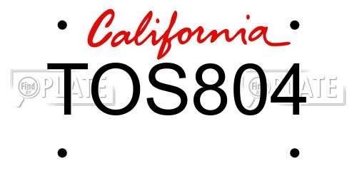 TOS804 California License Plate