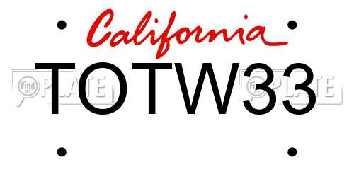 TOTW33 California License Plate