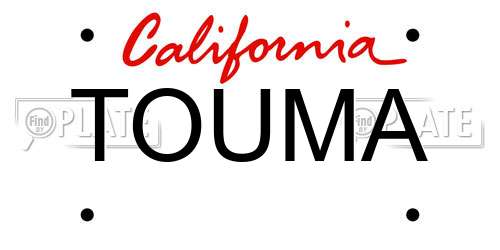 TOUMA California License Plate