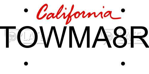 TOWMA8R California License Plate