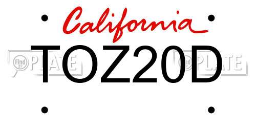 TOZ20D California License Plate