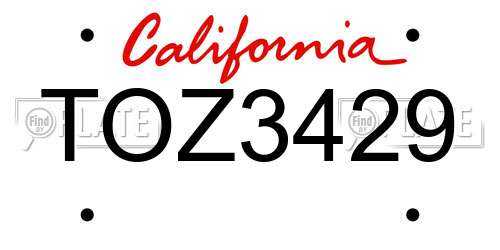 TOZ3429 California License Plate