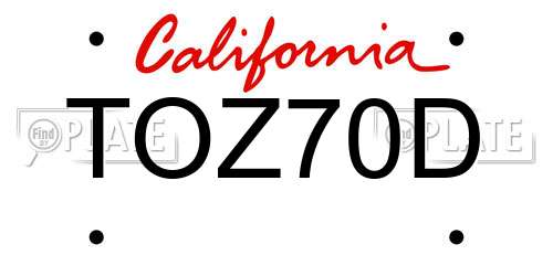 TOZ70D California License Plate