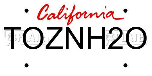 TOZNH2O California License Plate