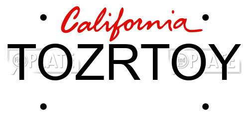 TOZRTOY California License Plate