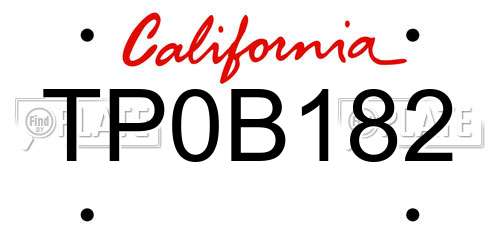 TP0B182 California License Plate