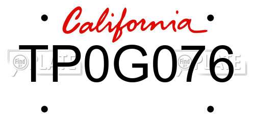 TP0G076 California License Plate