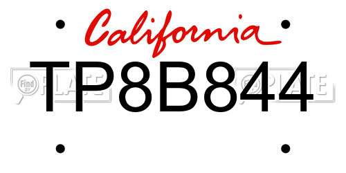 TP8B844 California License Plate