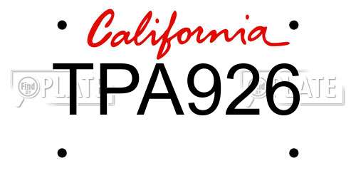 TPA926 California License Plate