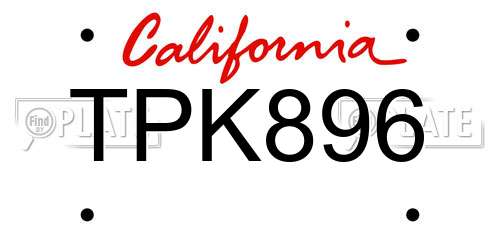 TPK896 California License Plate