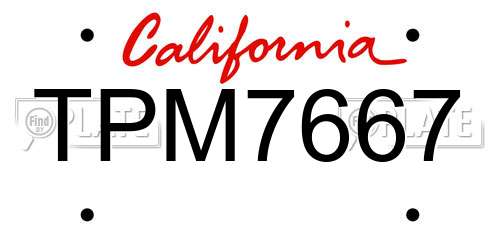 TPM7667 California License Plate