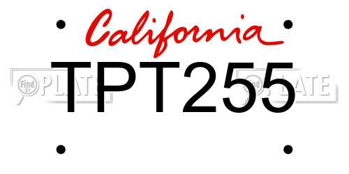 TPT255 California License Plate