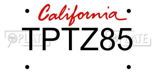 TPTZ85 California License Plate