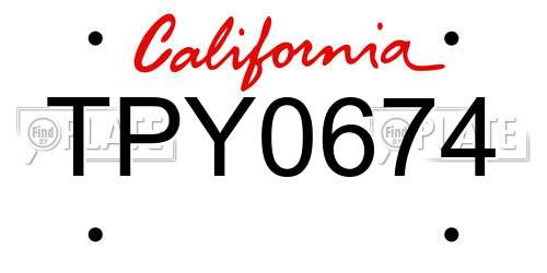 TPY0674 California License Plate