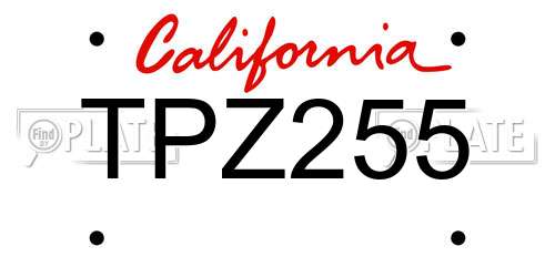 TPZ255 California License Plate