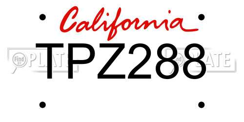 TPZ288 California License Plate