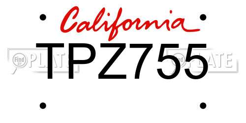 TPZ755 California License Plate
