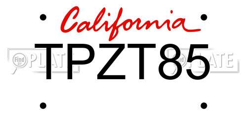 TPZT85 California License Plate