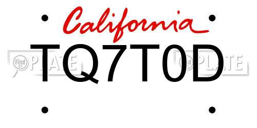 TQ7T0D California License Plate