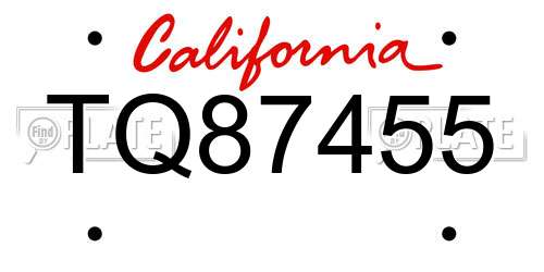 TQ87455 California License Plate