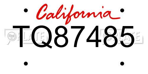 TQ87485 California License Plate
