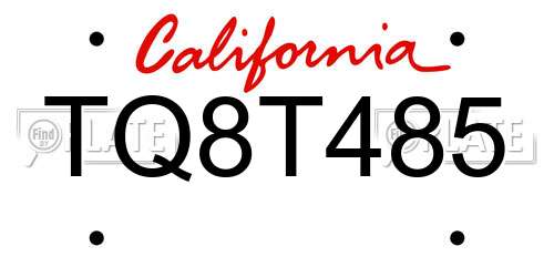 TQ8T485 California License Plate