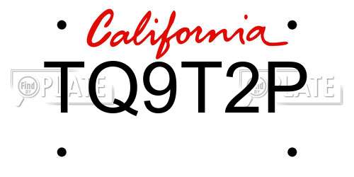 TQ9T2P California License Plate