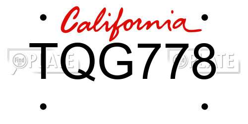 TQG778 California License Plate