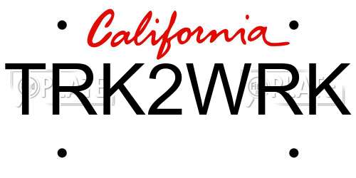 TRK2WRK California License Plate