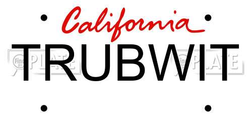 TRUBWIT California License Plate