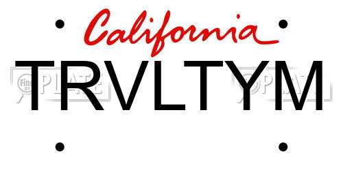 TRVLTYM California License Plate