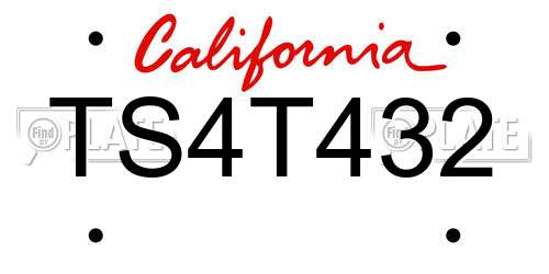 TS4T432 California License Plate